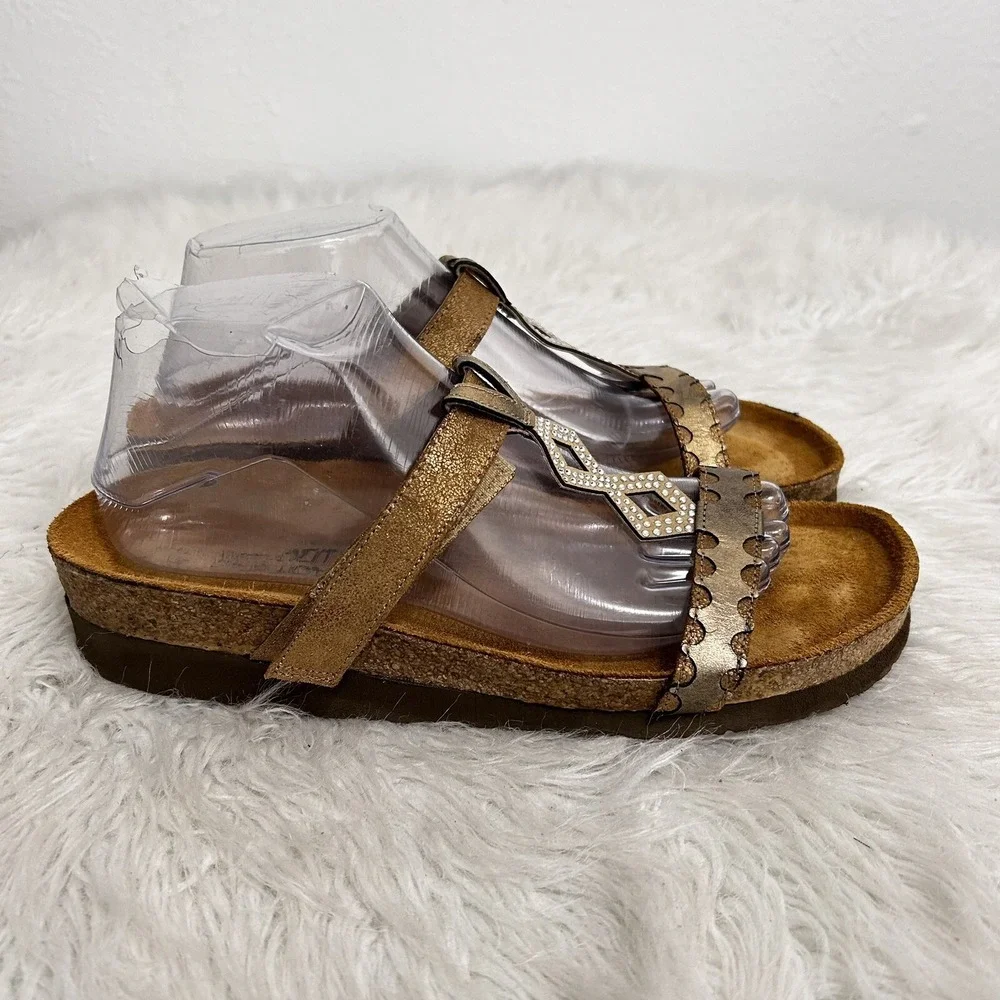 NAOT Women's Aspen Silver Pewter Rhinestone Wedge Slide On Sandals 41 (10, 10.5)
